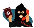 The fraudster cheats on the phone. Cartoon. Vector Royalty Free Stock Photo